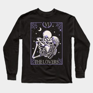 Vintage Halloween Skeleton Tarot Card The Lovers Goth Skull Long Sleeve T-Shirt